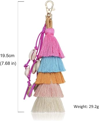 Tassel Pom Pom Key Chain Colorful Boho Charm Key Ring, Fashion Accessories for Women