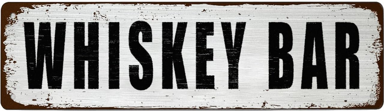 Funny Vintage Tin Metal Sign - WHISKEY BAR - For Office,Garage,Garden And Man Cave,Coffee Station Decor,4x16 Inch