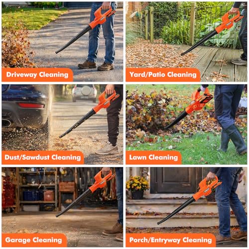 Image of Leaf Blower Cordless - 21V Powerful Electric Leaf Blower with 2 Batteries and Charger, 2 Speed Modes, 2.0Ah Lightweight Battery Powered Leaf Blowers for Lawn Care, Patio, Dust, Blowing Leaves