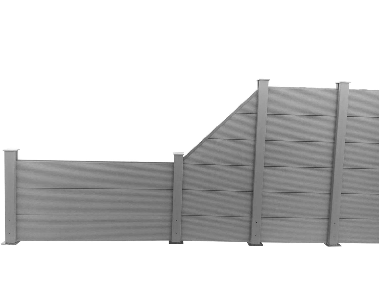 HORI WPC XXL Sichtschutz-Zaun, Steckzaun, Gartenzaun Komplettset beidseitig glatt 1x Schräg + 1x kl. Pfosten zum Aufschrauben Zaun: Grau I Pf.: Grau