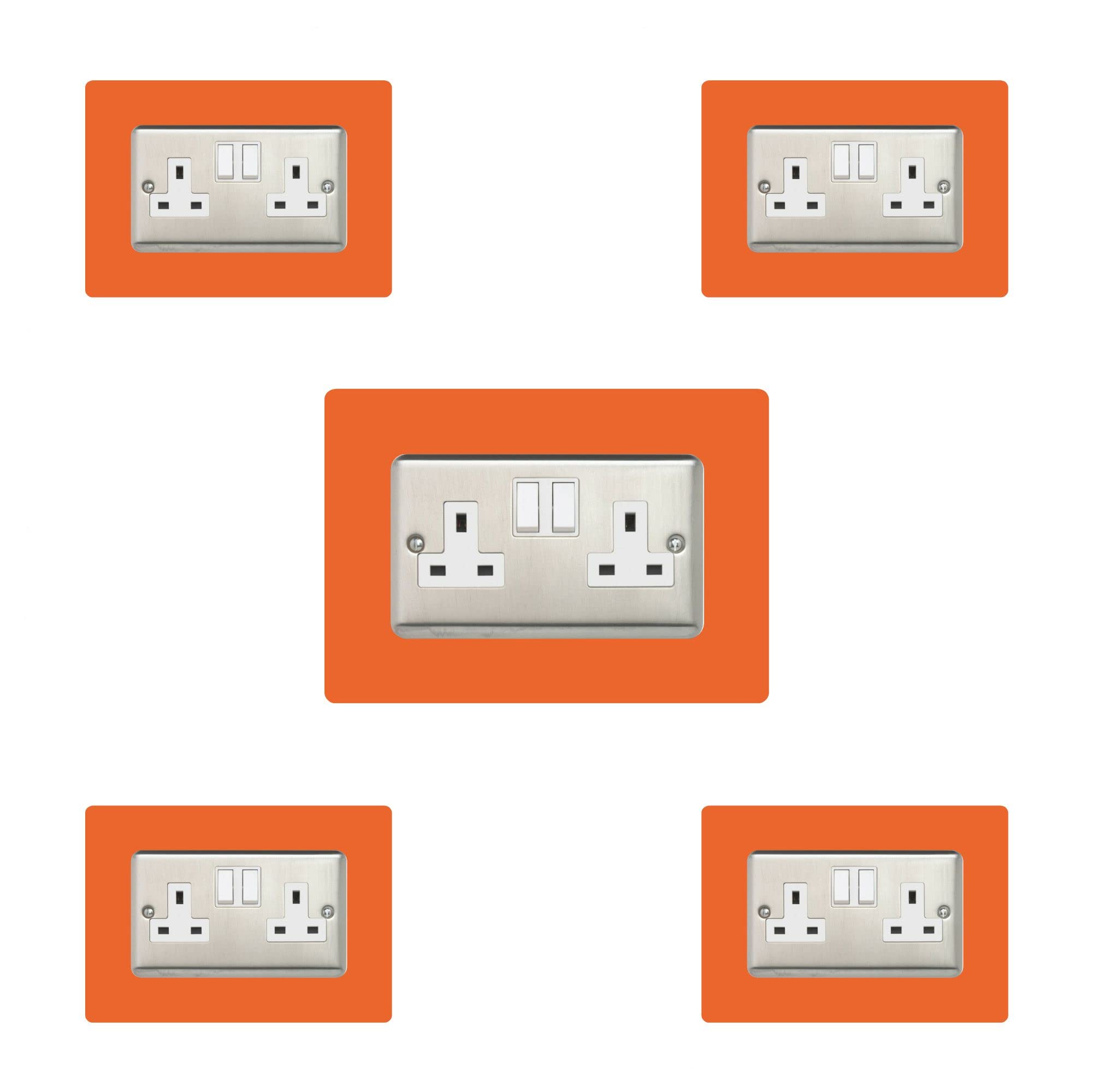 5X Double Socket Surround, Acrylic Back Panel or Plate, Protect Wall from Finger Prints, Colour:Orange — image 1