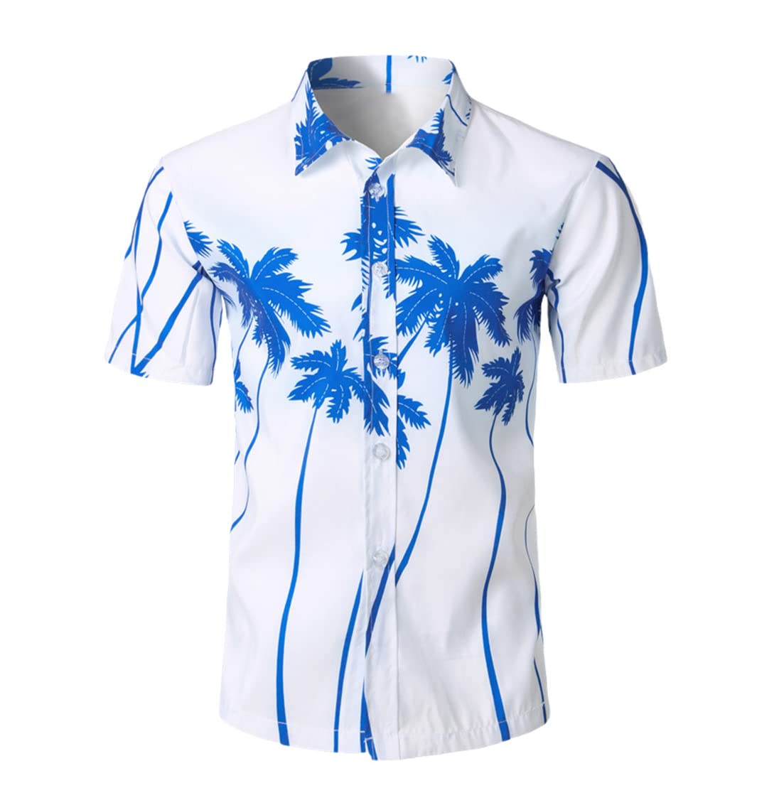 Camicie 3D con stampa palma, maniche corte con scollo a V monopetto top oversize, camicia hawaiana estiva da uomo