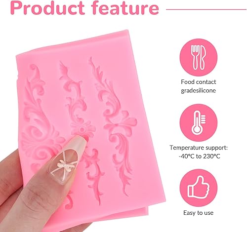 Miniatura 4 de Molde de silicona para manualidades, 5 unidades, estilo barroco, color rosa, para manualidades, molde de encaje de flores, molde de filigrana