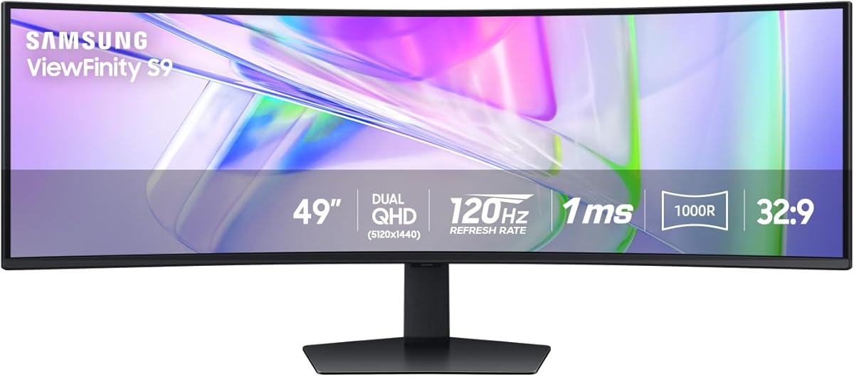 Samsung 49” Business Curved Ultrawide Dual QHD Computer Monitor, USB-C, DisplayPort, HDMI, 120Hz, VESA DisplayHDR 400, Built-in Speakers, Height Adjustable Stand, Eye Care, LS49C954UANXZA, 2024 : Electronics