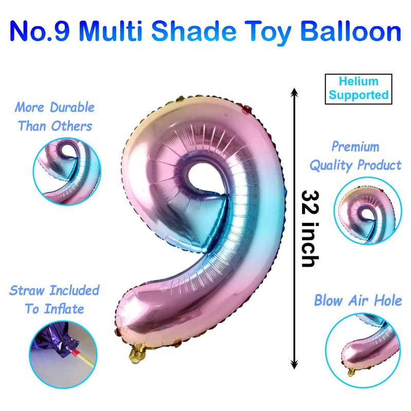 Image of Multicolor 32 Inches Numbers 9 Shape Large Big Foil Helium Balloons For Party Decorations In Happy Birthday Anniversary Office Items Materials Set Pack, Pack Of 13