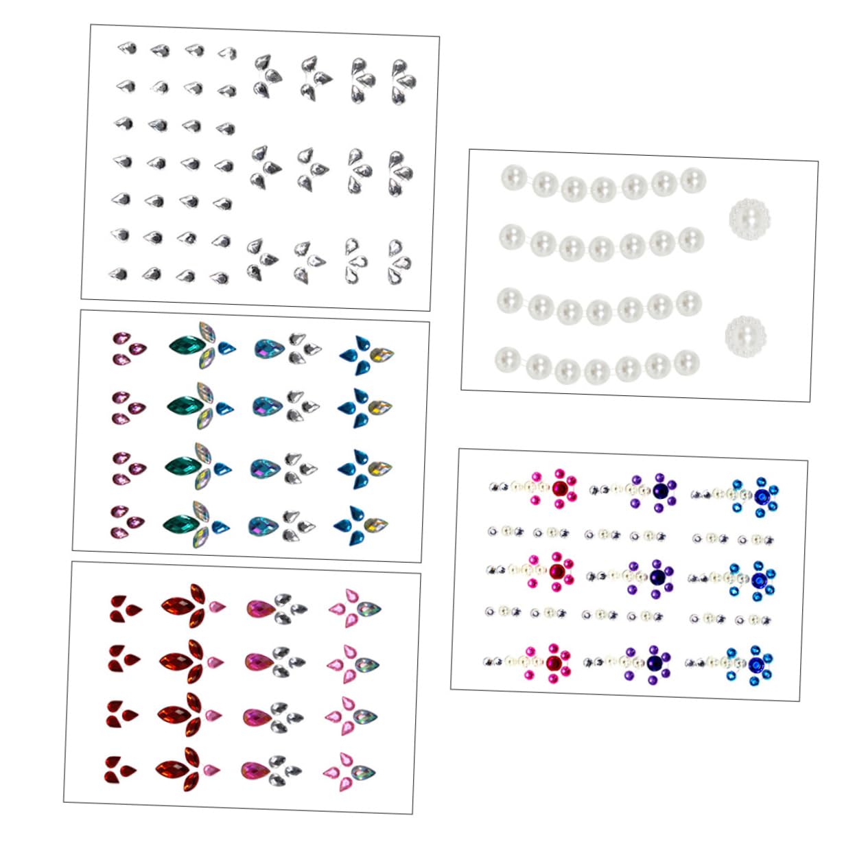 Ipetboom 5Sets Facial Gems Decals Stickers Self Adhesive Eye Gems for Makeup Rhinestone Face Decor for Festivals Easy to Apply Bling for Women Eye Catching Body Decoration