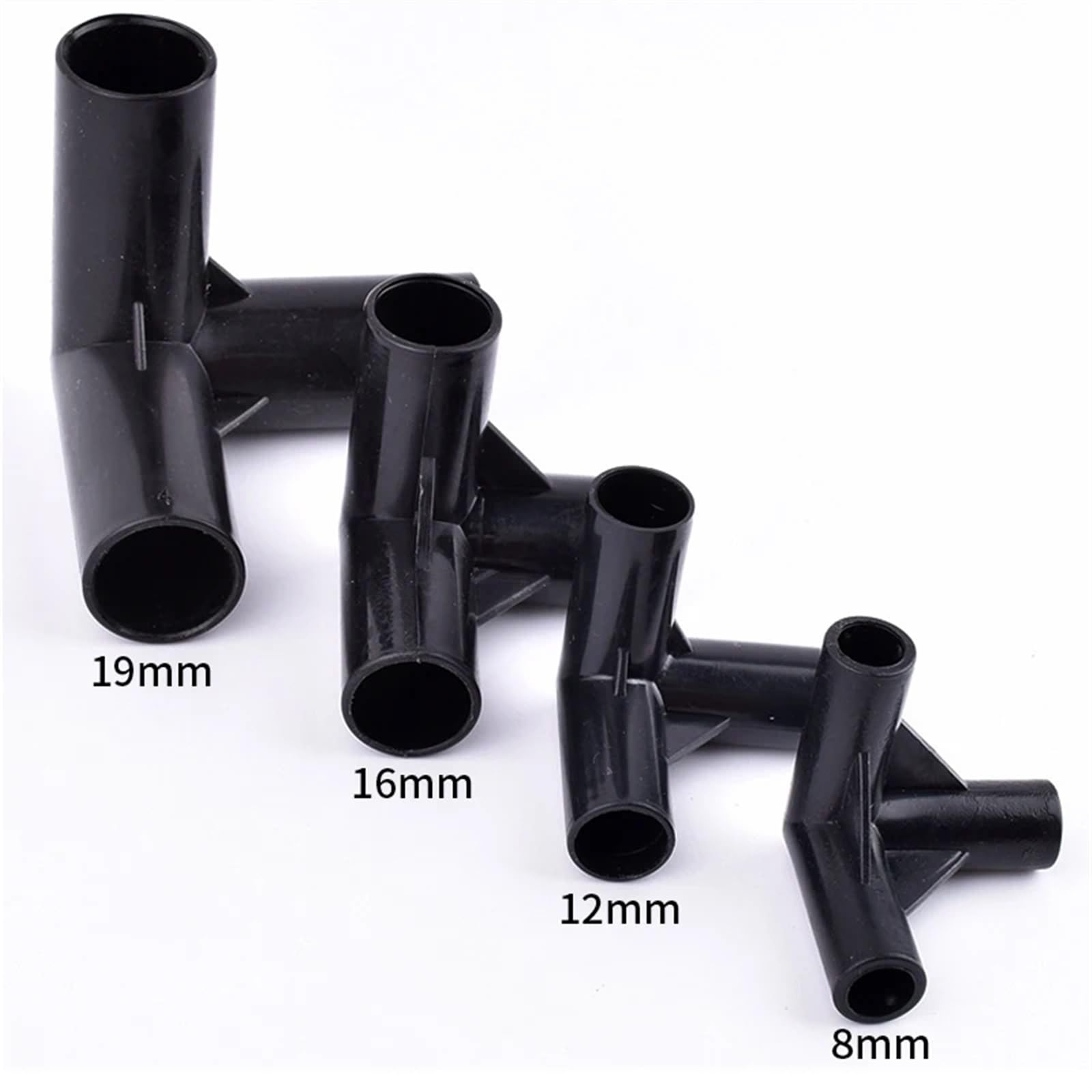 Raccordo per tubi da giardino 2 pezzi 8~19 mm connettore a T in PVC nero connettore for acqua da giardino tenda armadio raccordi fissi fai da te telaio idroponico raccordi giunto(Inner Dia 19mm)