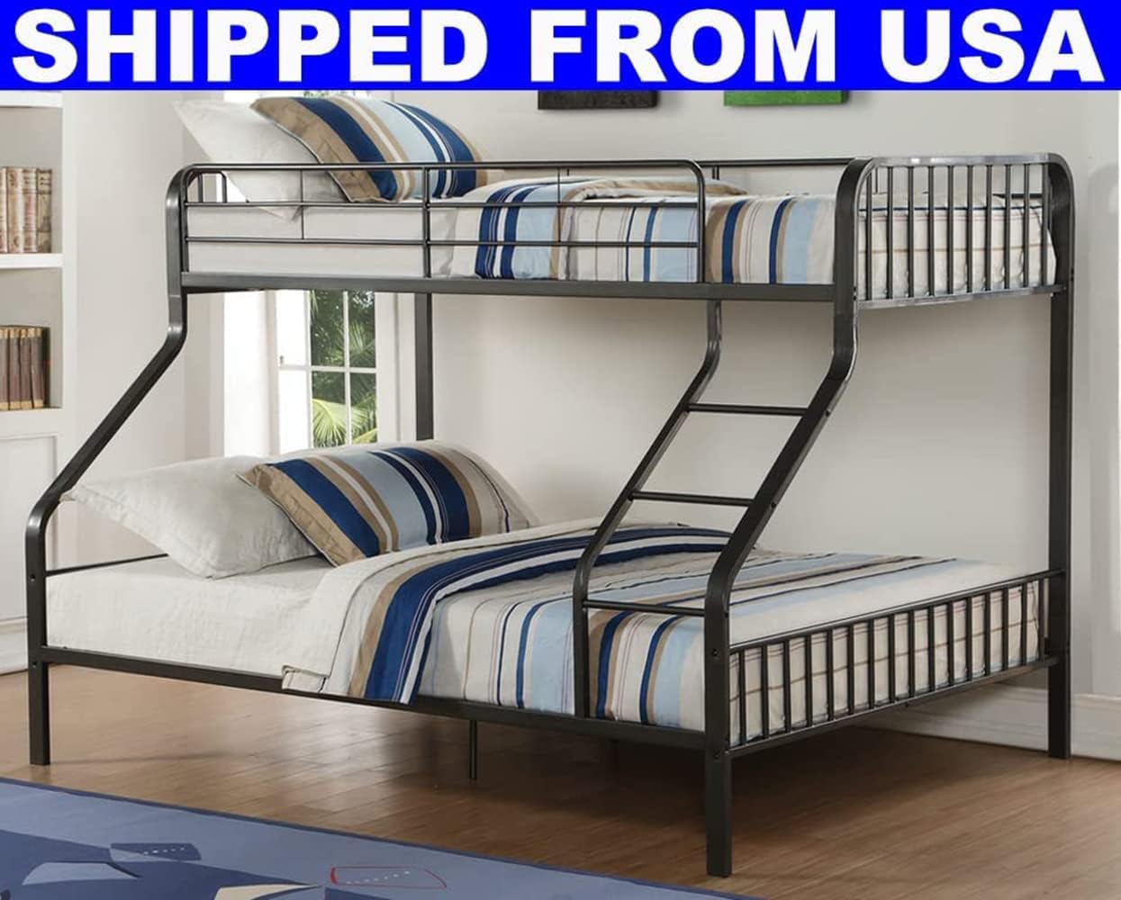 LEEKOUS Upgrade Version Stronger Metal Twin XL Over Queen Bunk Bed, Industrial Style Heavy Duty Thicken Steel Bunk Beds Frame Twin XL Over Queen Size with Ladder, Easier Assembly, Gunmetal