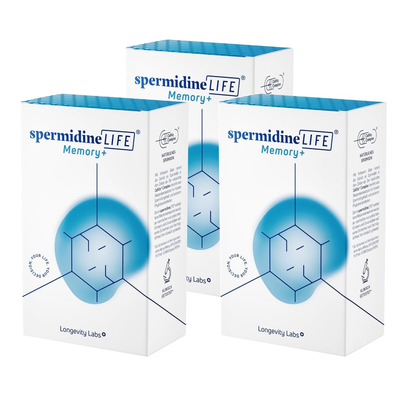 spermidineLIFE® Memory + Confezione da 3 - Con spermidina da estratto naturale di germe di grano, polvere di Brahmi biologica ed estratto di zafferano per sostenere il rinnovamento cellulare e le