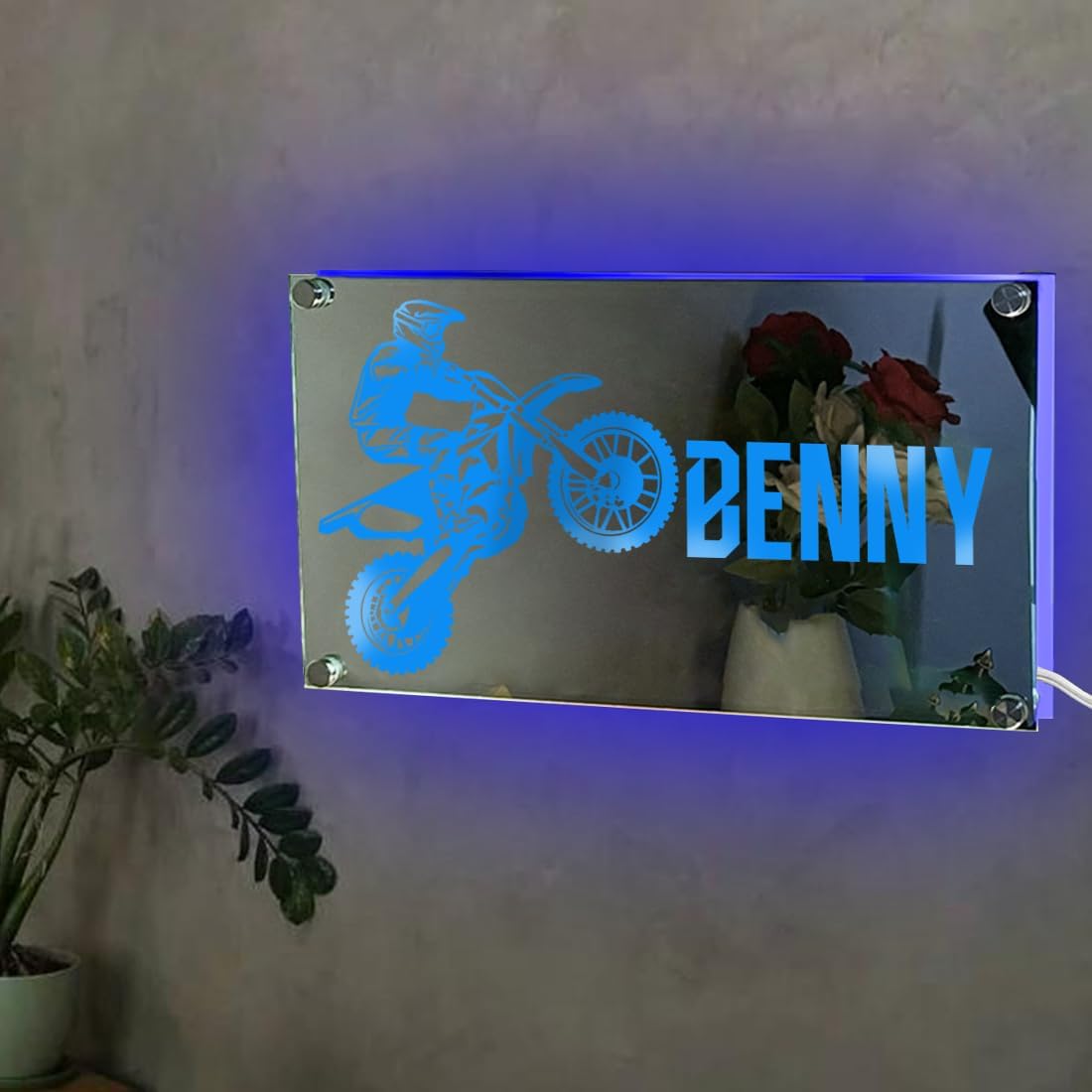Custom Motorcyclist Name Wall Mirror with LED Lights Motorcycle Biker Neon Mirror Dirt Bike Wall Mirror Lamp Light Up Rider RGB Name Mirror LED Lamp for Bedroom Living Room Music Studio Decor for Men