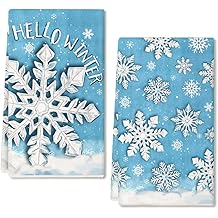 ARKENY 你好冬季厨房毛巾2件组,白色雪花碗盘毛巾18x26英寸干燥碗盘布,农家之家日常季节性装饰AD407