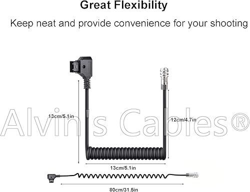 Vista 4 de Alvin's Cables BMPCC 4K 6K a D Tap Cable de alimentación para Blackmagic Pocket Cinema Cámara 4K 6K pro Weipu 2 Pin hembra a P Tap Cable en espiral