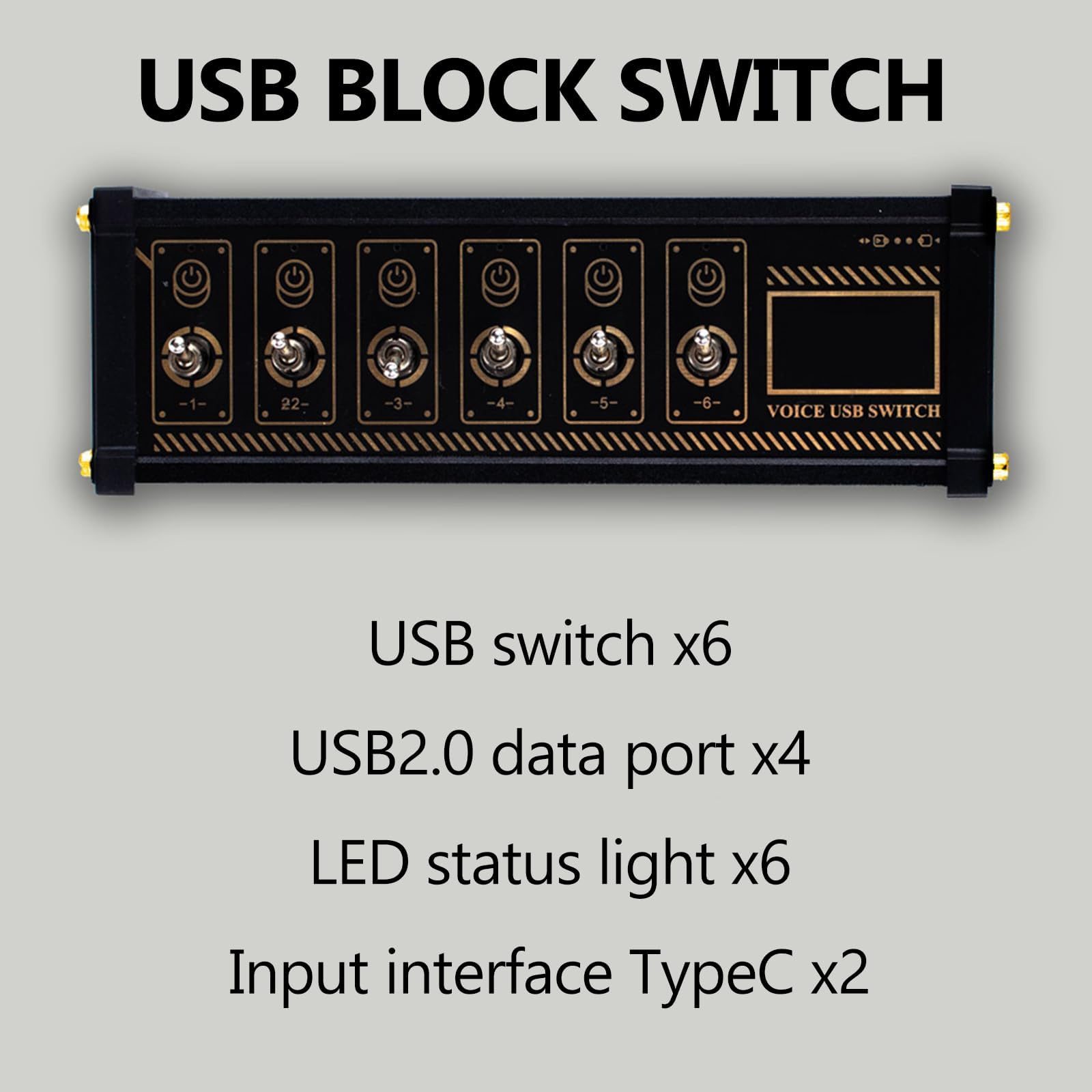 6-portowy przełącznik USB, stacja dokująca USB, 6-portowa stacja dokująca U6 USB ze wskaźnikiem stanu LED, 4 porty danych, metalowy przełącznik, 9 wyjść USB, pozłacanie retro, config