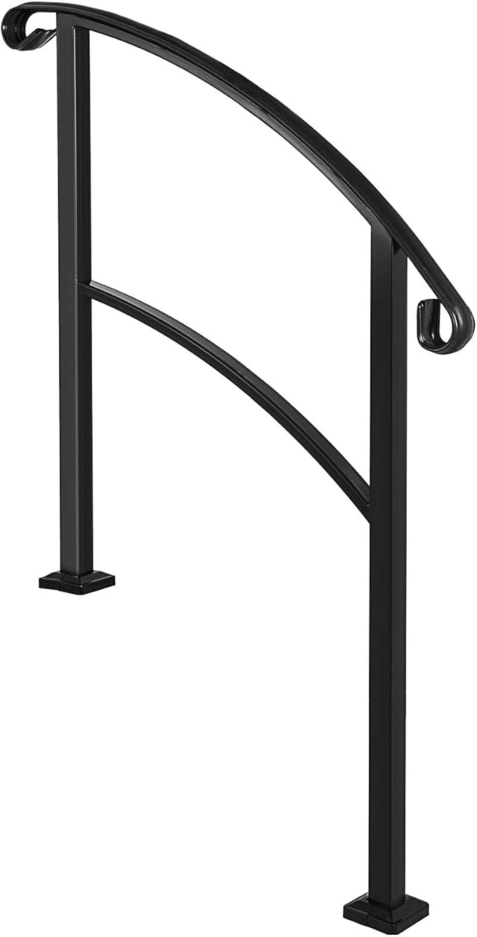 Ringhiera Per Scale Esterna Ad Arco Nero - Per 3 Gradini, Ferro Battuto Resistente - Facile Montaggio - Foto 3