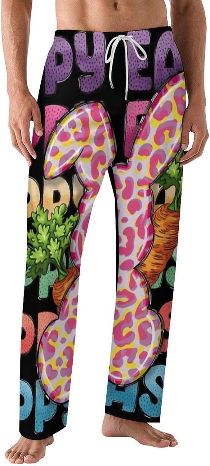 Happy Easter Pajama Pants for Men Soft Warm Sleepwear Lounge Bottoms Pants with Pockets