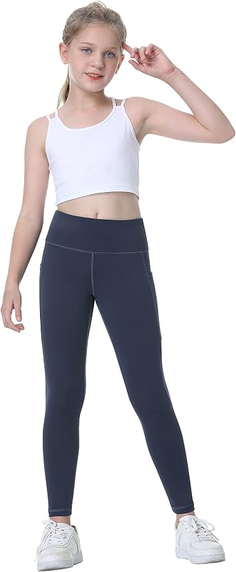 Ewedoos Girl's Athletic Leggings with Pockets Kids Yoga Pants Leggings for Girls Active Running Dance Tights