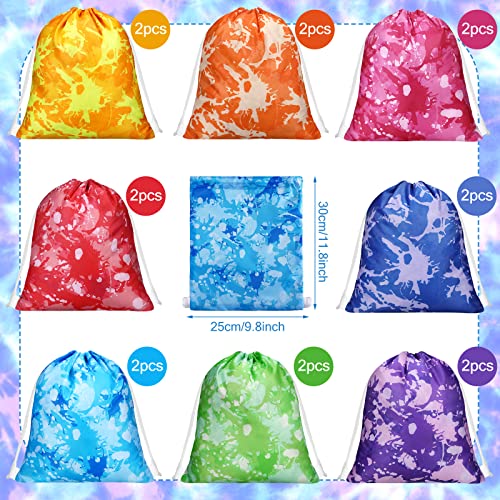 16 Pcs Tie Dye Bohemian Drawstring Bags Boho Drawstring Backpack Retro Mandala String Bags Birthday Theme Party Favor(Tie-Dye Style) #TOP2
