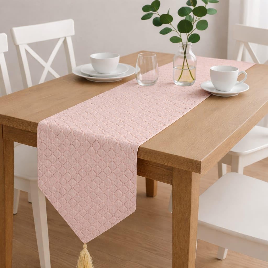 Premium Mesh Table Runner with Geometric Diamond Design, Blush Pink, 72 x 13 Inch, 1 Piece for 4 & 6 Seater Dining Table-image-22