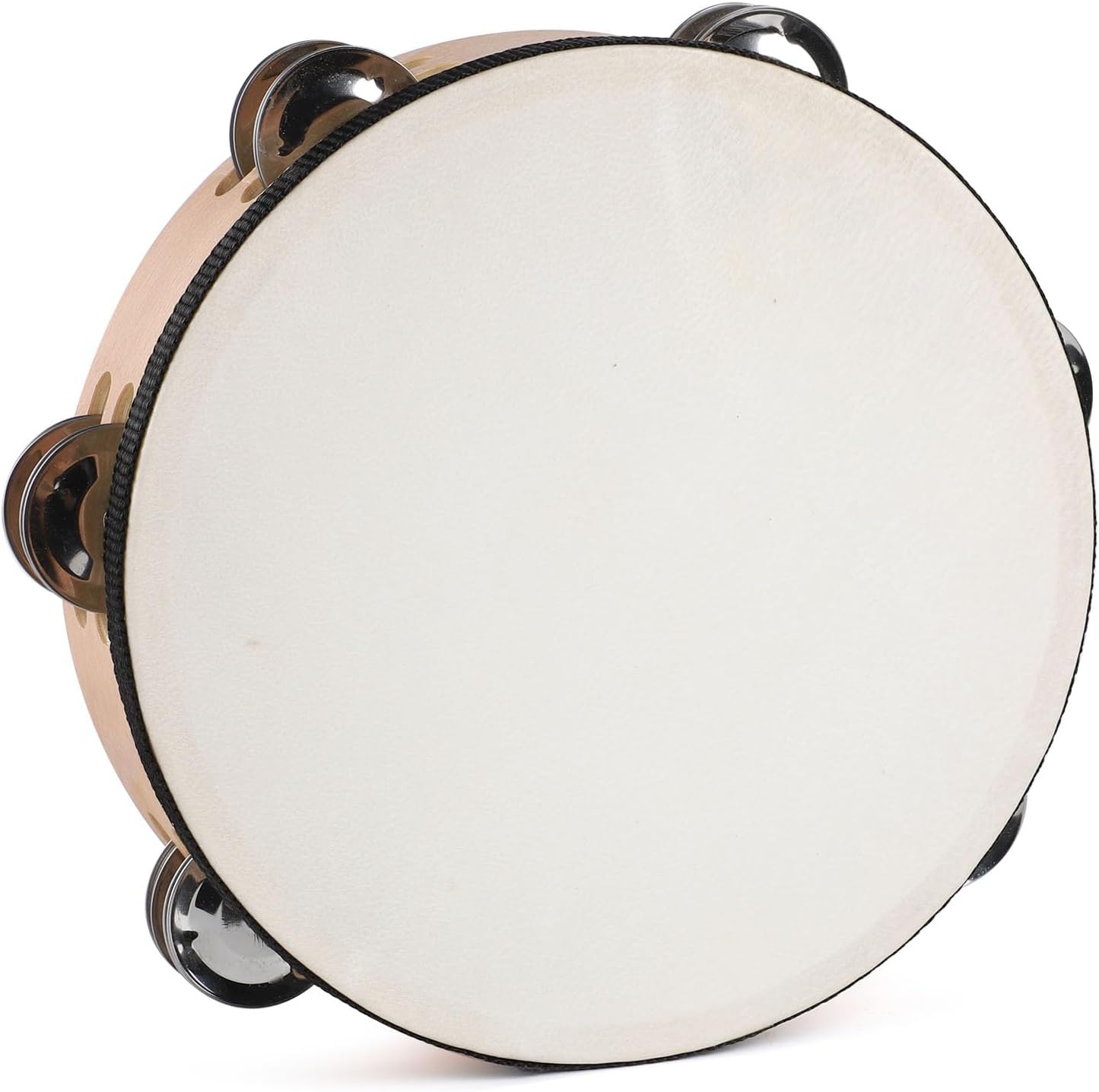 LIEKE Tambourine 10 Inch & 8 Inch Goatskin Drumhead Beechwood Hand Held Drum Tambourines for Adults kids with 8 Pairs Metal Jingles for Music Classroom Dance Party Church Game Props