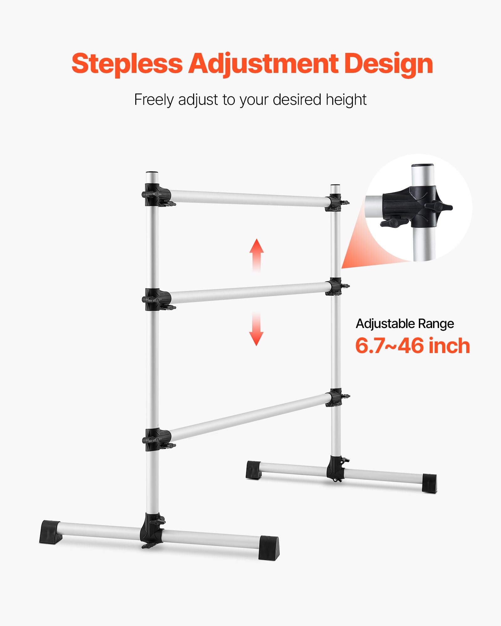 VEVOR Sbarra per Balletto Danza Classica, Sbarra Doppia Autoportante capacità Carico 136 kg, Altezza Regolabile 170-1165 mm, in Alluminio per Danza Stretching, Allenamento dell'Equilibrio