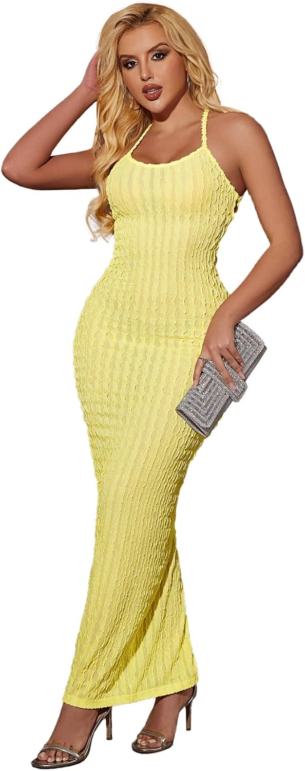 Nimsruc Summer Long Dresses for Women Spaghetti Strap Bodycon