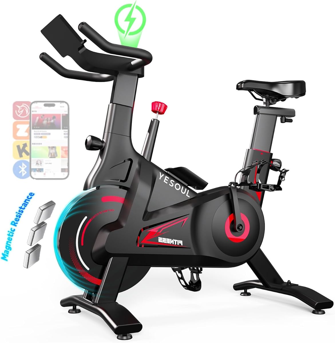 YESOUL Self Powered Exercise Bike with Exclusive Smart App, Adjustable Magnetic Resistance & 300lbs Capacity, Indoor Stationary Cycling Bike with Stable Triangle Frame, Scenic Rides & Live Classes for Home Workouts