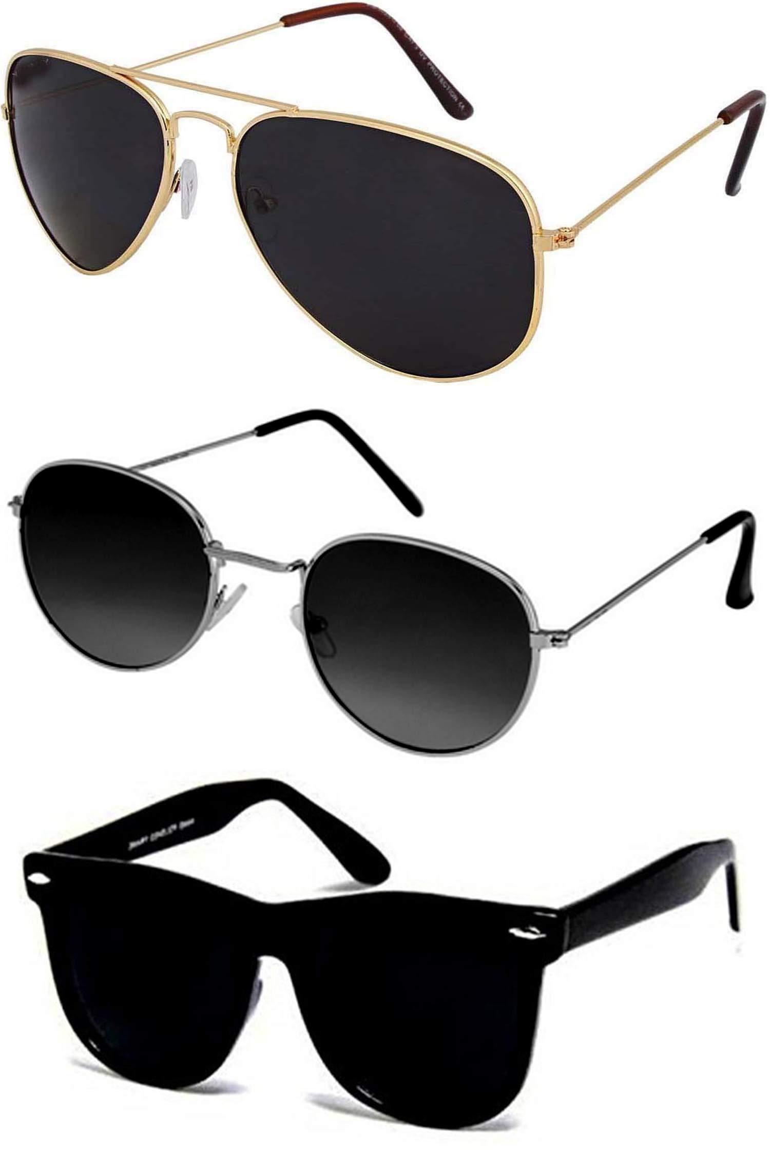 Y&S Unisex Goggles UV Protected Sunglasses for Men Women Boys Girls Pack in (gld-blk-av|kavali-sblk|blk-wayf) (55)