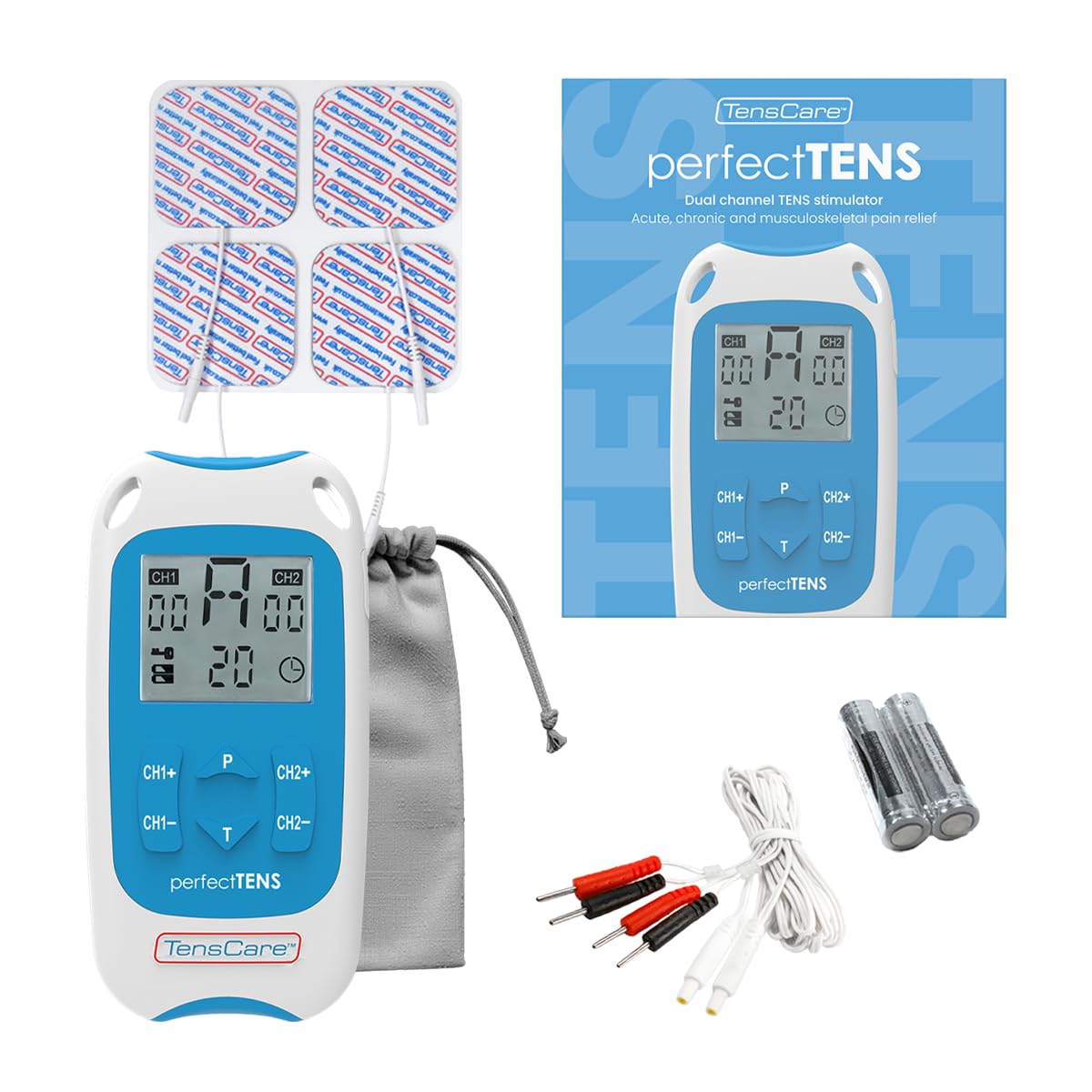 TensCare Perfect Tens – Dispositivo TENS Electroestimulador para Alivio del Dolor, 2 Canales, Programas Efectivos para Dolor de Espalda, Artritis y Lumbalgia