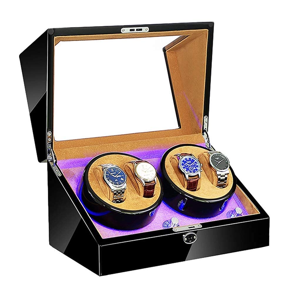 MYUYEE Watch Winder Automatic Watch Winder Box Built-In Led Light Flexible Watch Pillow Power Supply Piano Paint Exterior Quiet Motor (A-2+3)