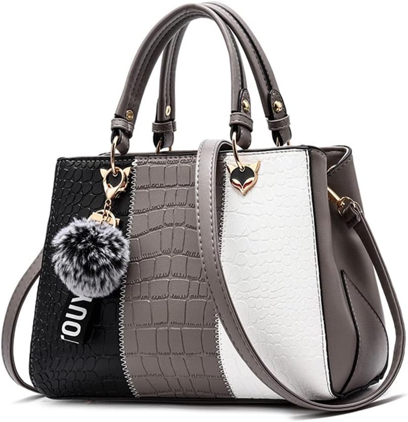 Women's Fashion Handbag Leather Shoulder Purse Color-Blocked Top-Handle Satchels