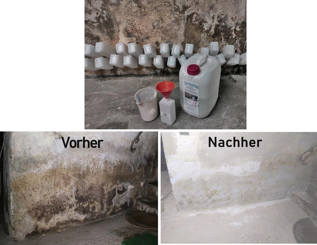 Keller Wände nass? Horizontal Sperre-Injektion Set gegen feuchtes Mauerwerk 10L +10 Behälter