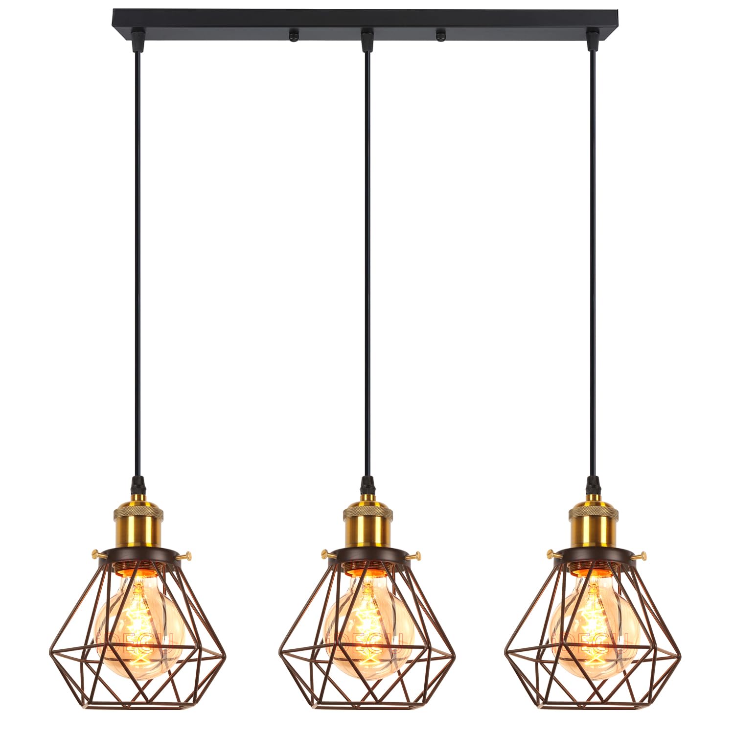 iDEGU 3 Lights Vintage Ceiling Pendant Light Fitting