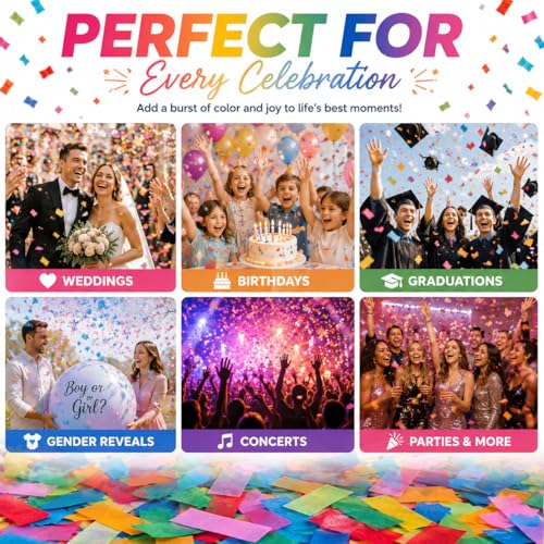 Biodegradable Confetti 500g (1.1lb) Multicolor Confetti Bulk Color Paper Slow Falling Flutter Table Confetti for Party Wedding Birthday Graduation Christmas Confetti for Cannon Launcher Table Decor — view 5