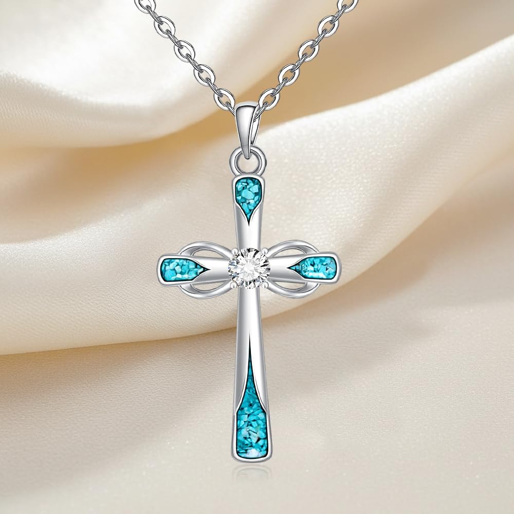 Turquoise Necklace Cross Necklaces for Women Sterling Silver Turquoise Infinity Cross Pendant Jewelry Christmas Gifts - Image 8