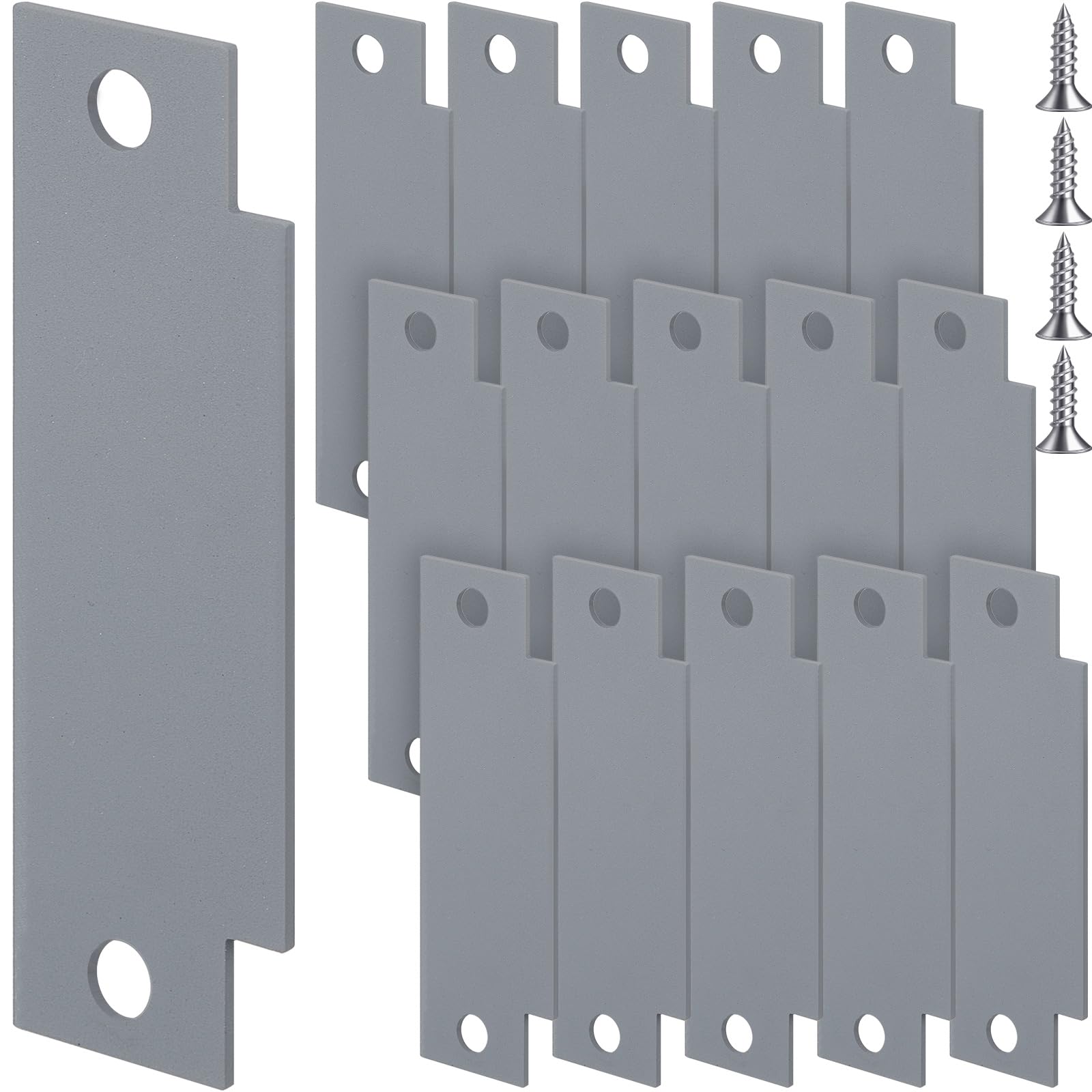 Zonon Lot de 16 gâches de porte avec vis en acier au carbone - 12,5 x 3,8 cm - Montage de sécurité en métal avec trou pour loquet extérieur et intérieur (gris)