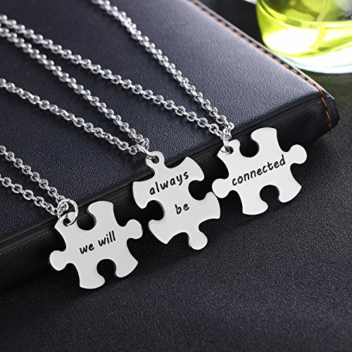 YEEQIN 3PCS We Will Always Be Connected Necklace Set, Best Friends Necklace for 3, Friendship Jewelry Gift for Sisters Friends3