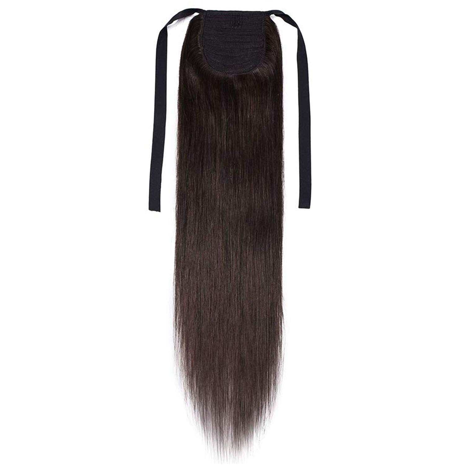 GuruEmbellish Tie Up Ponytail Human Hair Extensions with Ribbon Binding Comb Clip in Long Straight Pony Tail for Women, 20 Inch-Brown-image-45