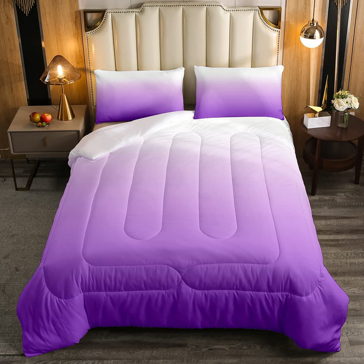 JQinHome Set Lenzuola 6 Pezzi Per Ragazze: Copripiumino Morbidissimo Con Stelle E Luna Glitterata (ViolArancione)