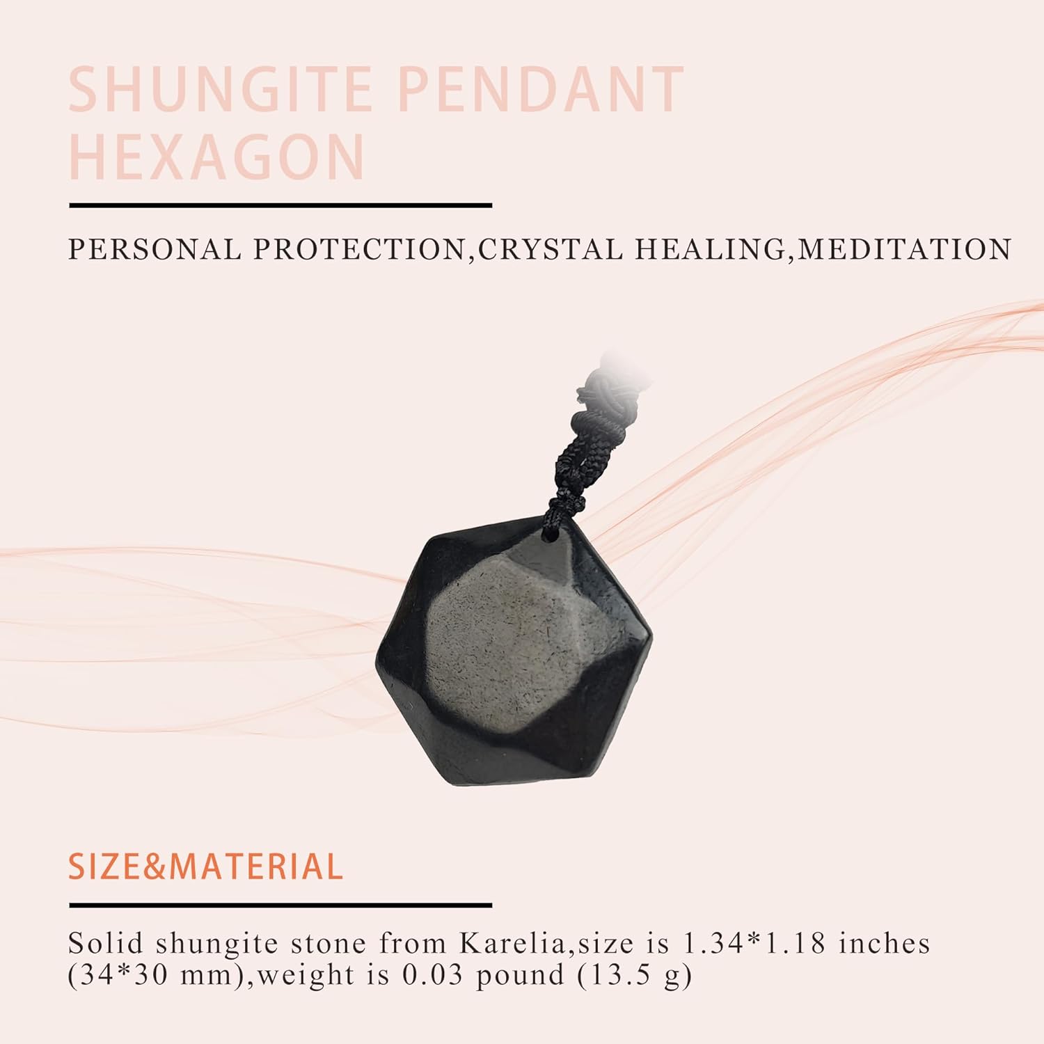 Shungite Crystal jewelry with rope natural hexagon black shungite crystal pendants - Image 2