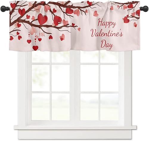 Miniatura 7 de Ochine Cenefa de cortina de San Valentín para decoración de ventanas, decoración del día de San Valentín, ramas de San Valentín, cenefa corta con