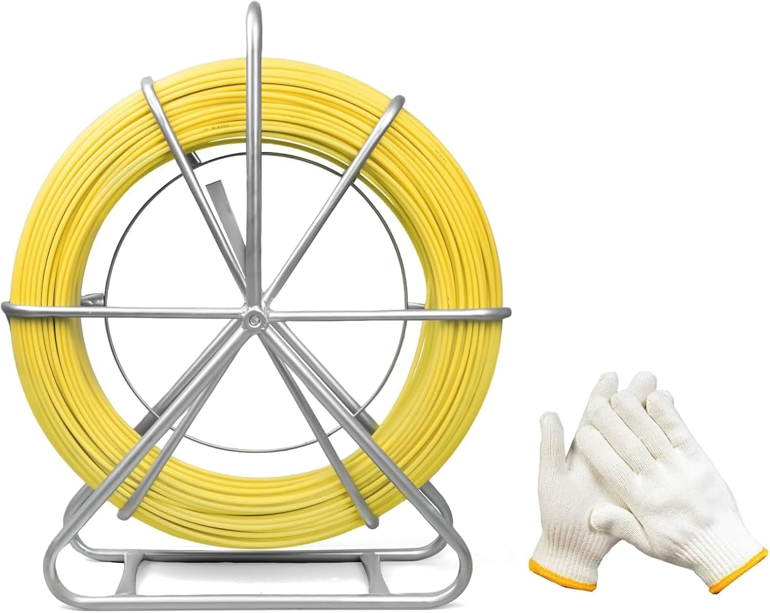 6mm x 500ft Fishing Wire Duct Rodder, Fiberglass Fish Tape, Heavy-Duty Wire Running Rod with Durable Steel Stand, for Conduit and Electrical Installations
