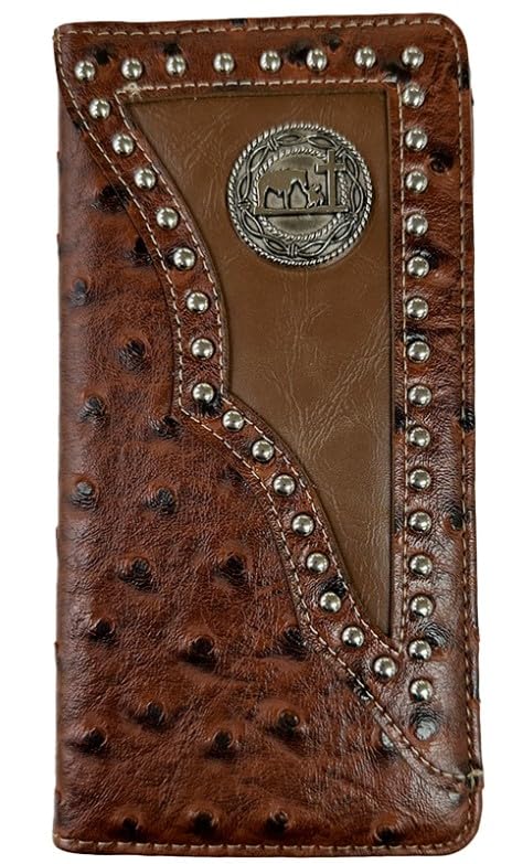 Praying Cowboy Mens Wallet Western Bifold Check Book Style W011-27 Ostrich Brown