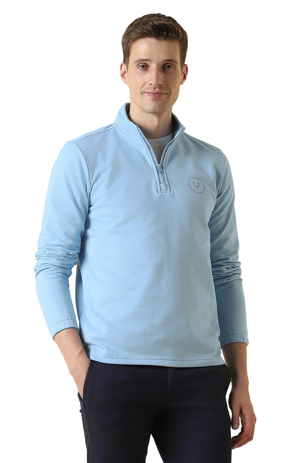 allen solly Mens Solid High Neck Half Zipper Sweatshirt | 80% Cotton Non Hooded Casual Sweatshirt-picture-42