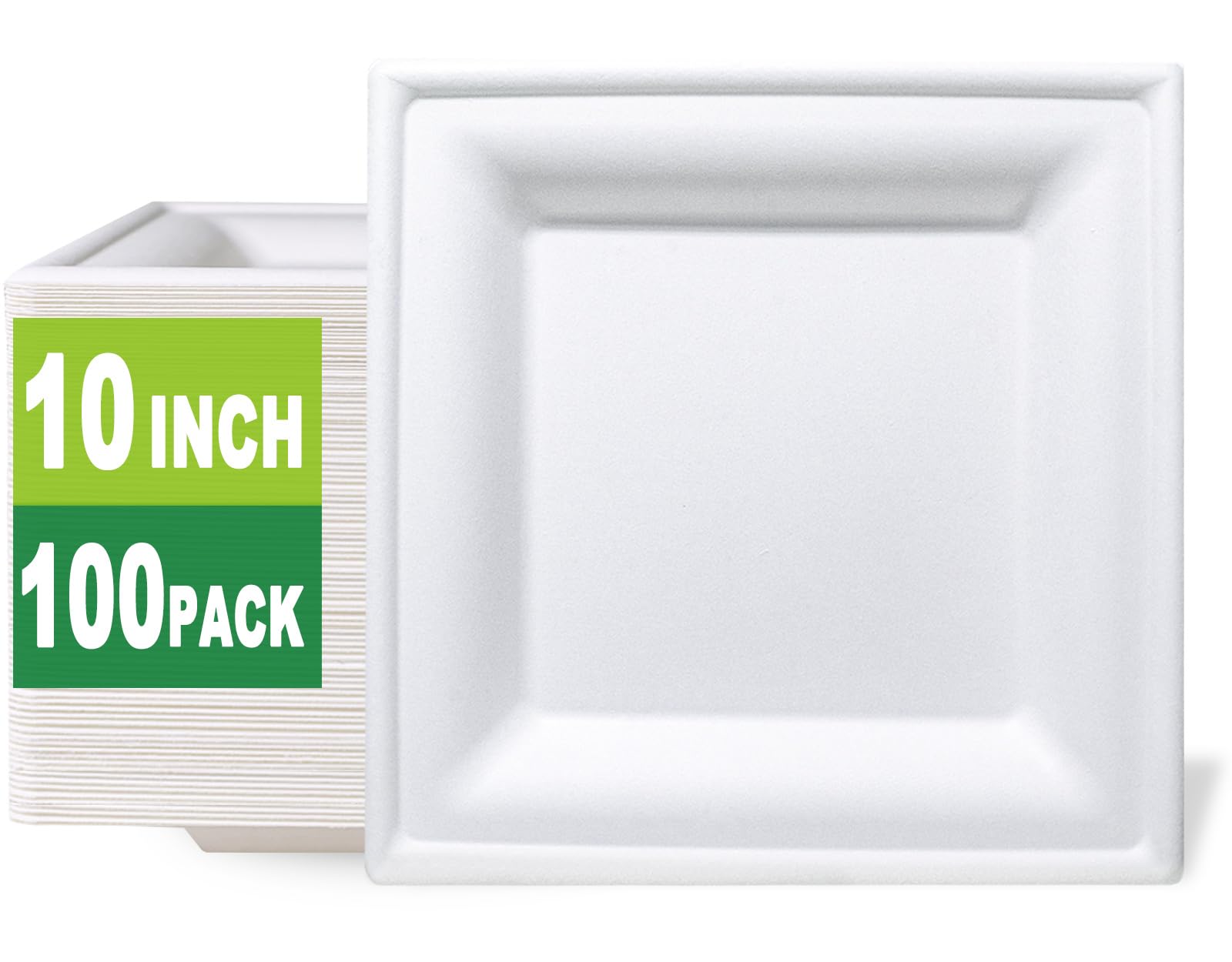 GreenWorks 100 platos cuadrados compostables cuadrados de 25,4 cm para bagazo y fibra de bambú