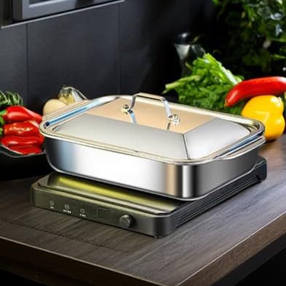 Hochwertige Lasagneform Aus Edelstahl Mit Deckel Und Zwei Vernieteten Griffen, Ofen- Und Spülmaschinenfest, Tiefes 7,6 Cm Fassungsvermögen Für Mehrschichtige Aufläufe(41 deep)