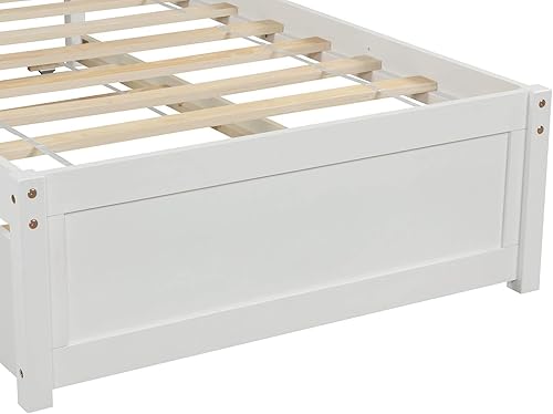 Miniatura 35 de P PURLOVE Cama de plataforma de madera maciza tamaño individual con marco de cama nido de madera con cabecero para niños, adolescentes