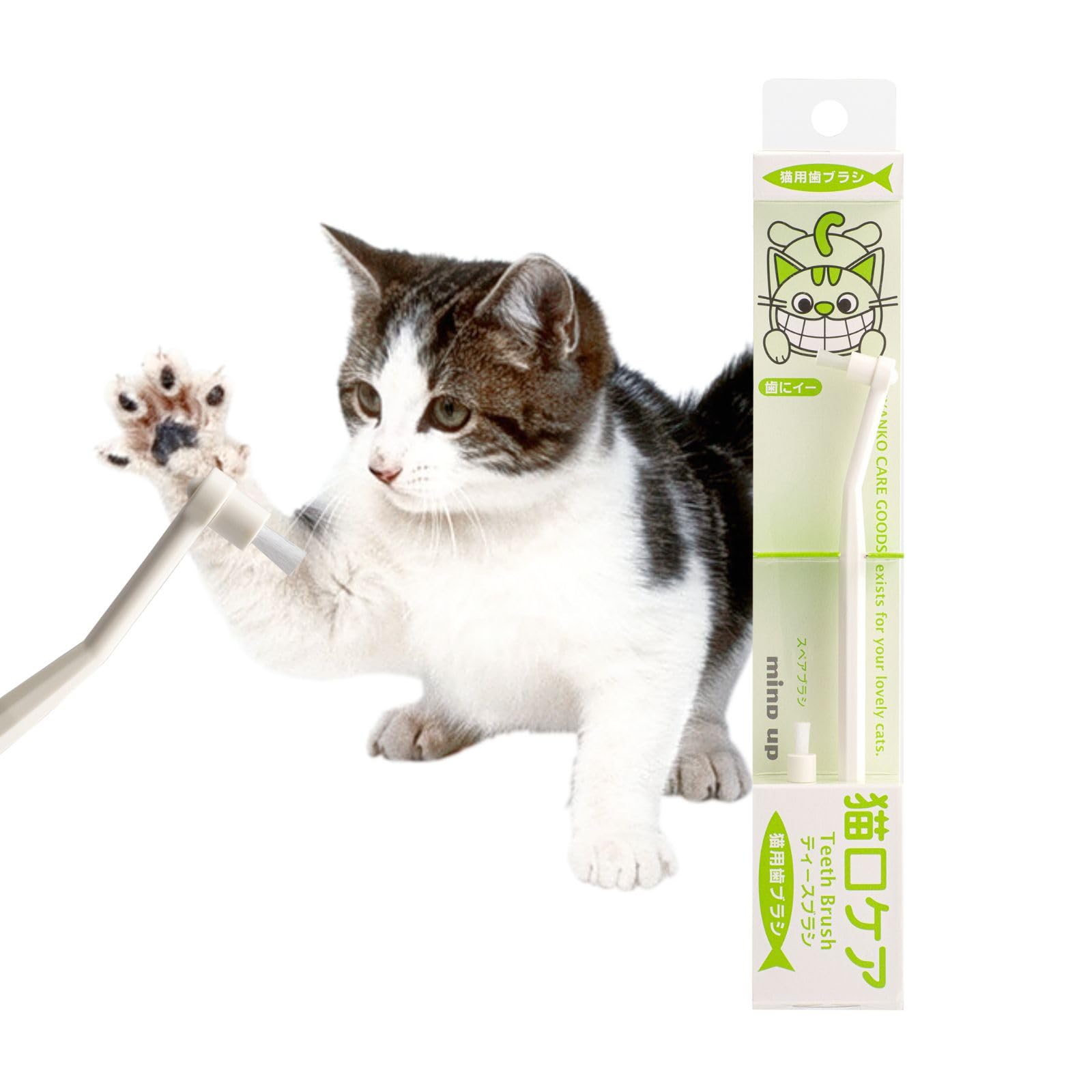 MIND UP Attachable Head Toothbrush for Cats Easy to use Made in Japan Nyanko Care with a Spare Brush