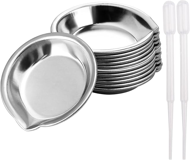 Makeup Mixing Palette, 12PCS Paint Palette Stainless Steel Paint Tray with 2 Droppers for Watercolours Oil Water Paint (Diameter 1.97 in)