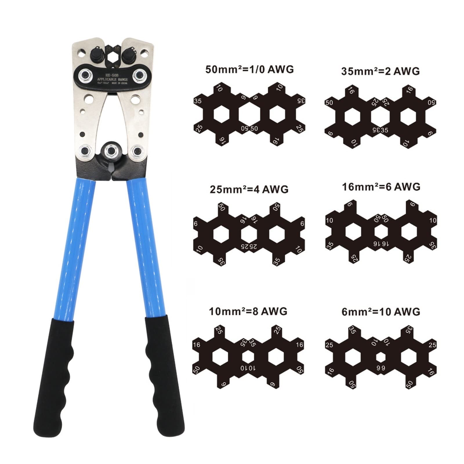 Zestawy narzędzi do zaciskania 6-50mm² AWG 22-10 Zaciskarka do końcówek rurowych Multitool Kabel akumulatora Oczko Hex Szczypce do zaciskania Narzędzia ręczne perfection (Color : HJ-130)