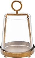 6" Modern Farmhouse Antique Brass Hurricane Candle Holder with Handmade Glass Sleeve for Pillars & Plants - Tabletop or Hanging Lantern